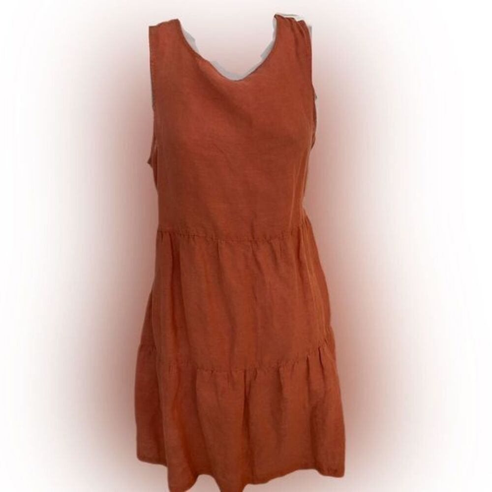 C&C California Linen Tiered Dress-S orange , linen